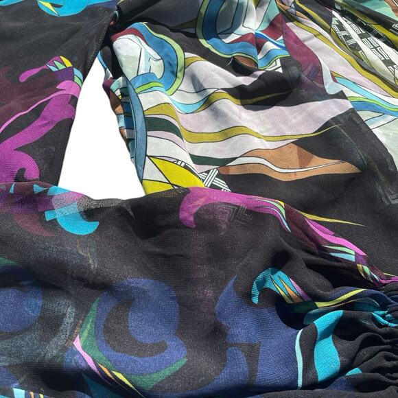 Versace Collection Women's Silk Blouse Multicolor Abstract Sheer Sleeves Size 6 - Picture 2 of 9